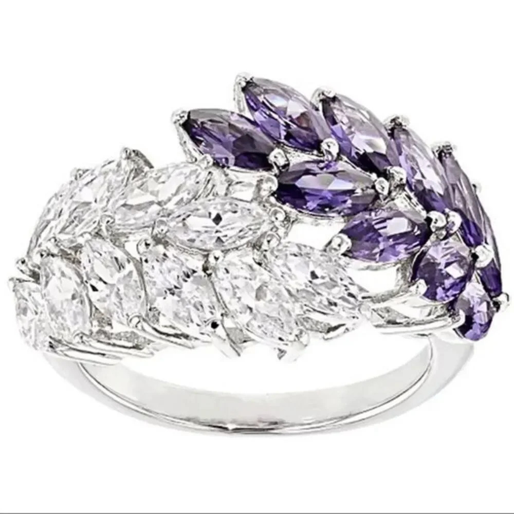 Silver 925 Jewelry Gemstone Ring for Women Amethyst Zircon